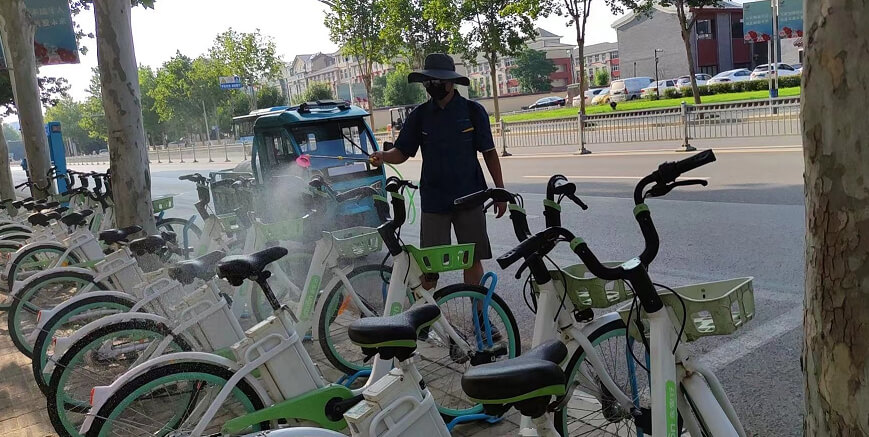 共享助力車每?jī)尚r(shí)消殺一次，守護(hù)市民出行安全